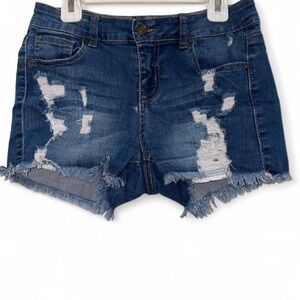 Wax Jean Blue Distressed Jean Shorts with Frayed Hem